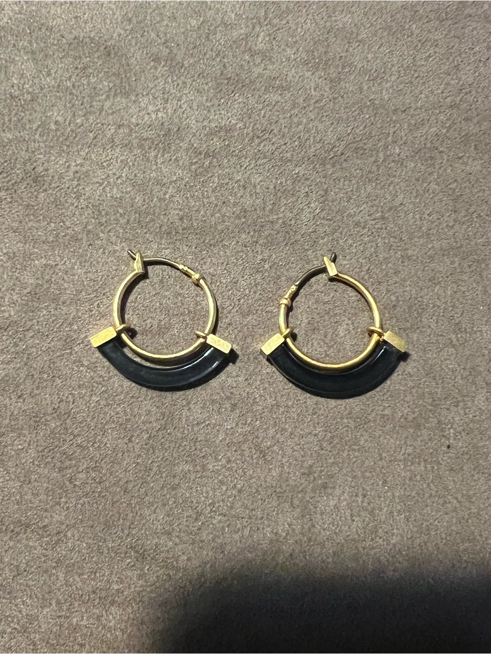 Madewell Gold Hoop Earrings with blue Black Crescent Detail